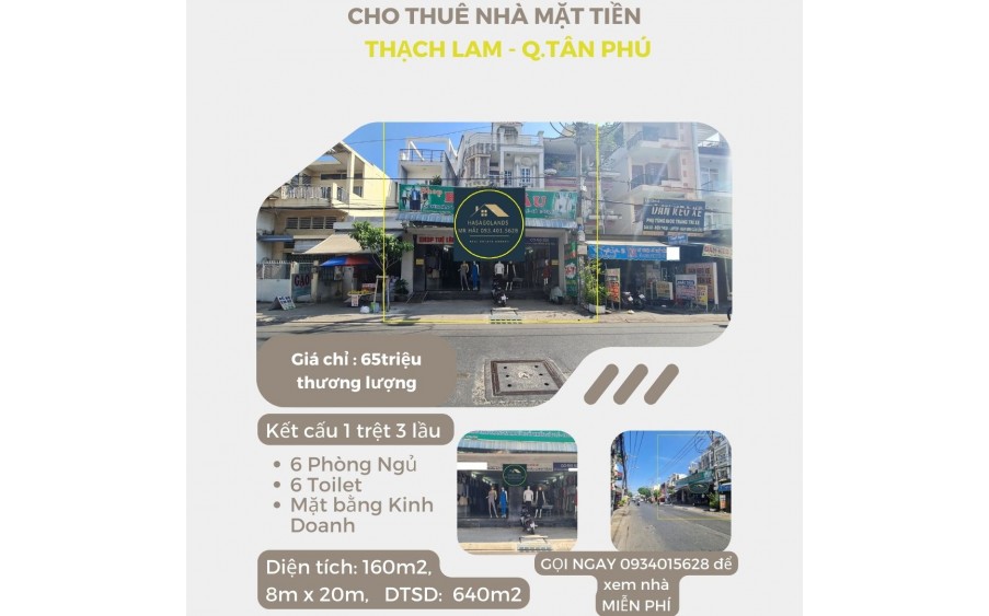 Cho thuê nhà Mặt Tiền Văn Cao 82m2, 30 triệu, gần ngã tư